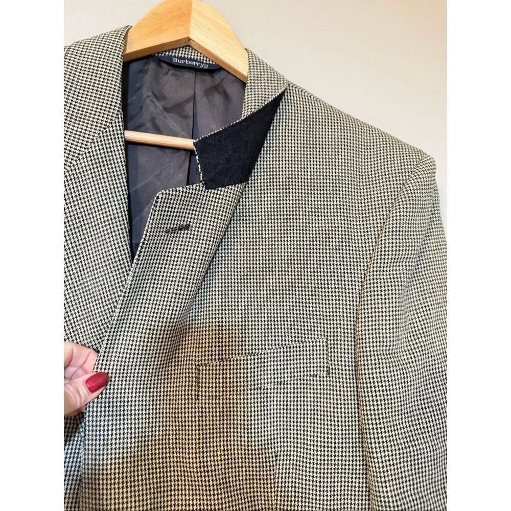 Vintage Burberrys Men's Size 41 Sportscoat Blazer Jacket Black Houndstooth Plaid